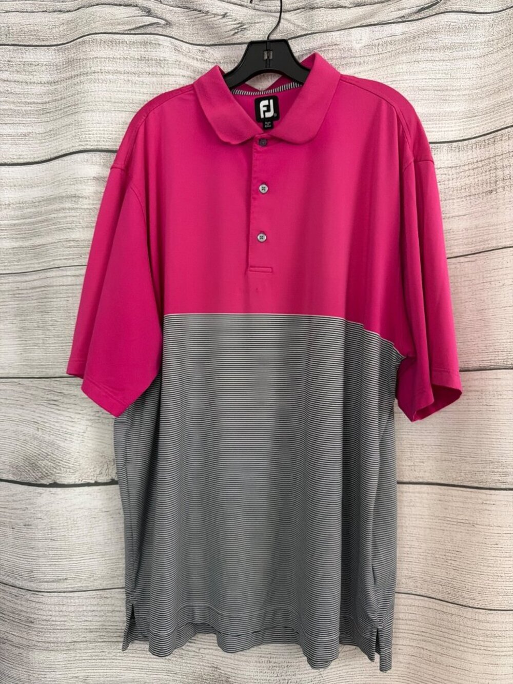 Mens FootJoy Pink & Gray Striped Polo Golf Shirt Size XXL